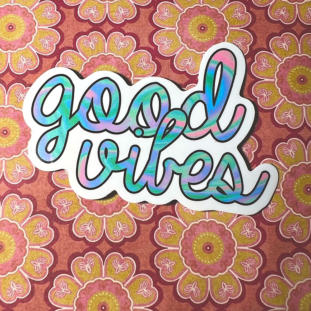 GOOD VIBES Retro Vintage Groovy Metallic Holographic AESTHETIC Single Sticker